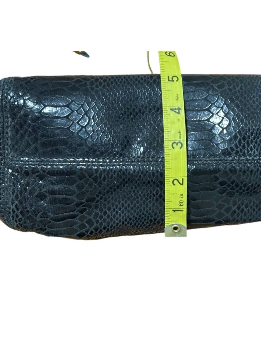 Michael Kors Black Glossy Python Embossed Leather Shoulder Bag Gold Chain Hobo P - Picture 13 of 14